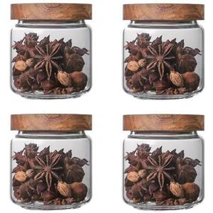 Glass jar candy Containers - 16oz kitchen Glass Airtight Storage jar With Acacia Airtight Lidfor kitchen Seasoning, coffee bean, tea, suger, herbs (4)