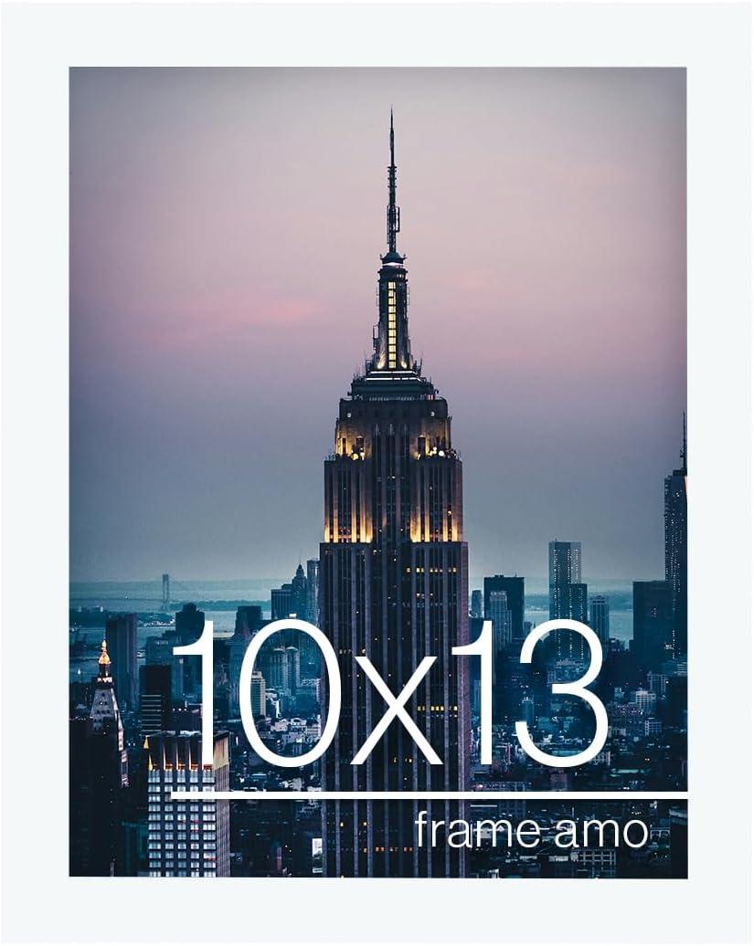 Frame Amo 10x13 White Modern Picture Frame, 1 inch Border, Acrylic Front, for Wall or Table