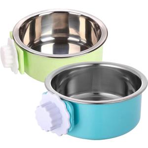 Dog Crate Bowl, Hanging Stainless Steel Removable Pet Crate Water & Food Bowls, Pet Cage Feeder Container Coop Cup for Cat Puppy Birds Rats Guinea Pigs Rabbit Hamster (2PCS) (Green/Blue)