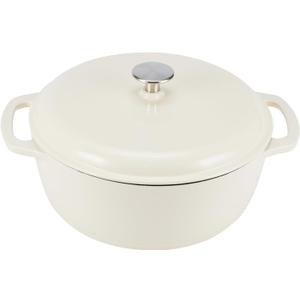 Amazon Basics Cast Iron Dutch Oven Pot with Lid, Enameled, Round, Dual Handles, Heavy-Duty, Medium, 6-Quart, White