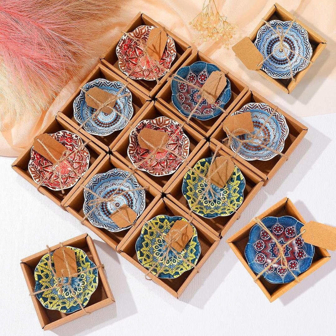 12 Pcs 3.3 Inches Small Ceramic Bowls Wedding Favors for Guests Bulk Mexican Salsa Bowl Dipping Boho Pottery Dishes for Bridal Shower Gifts Rustic Souvenirs