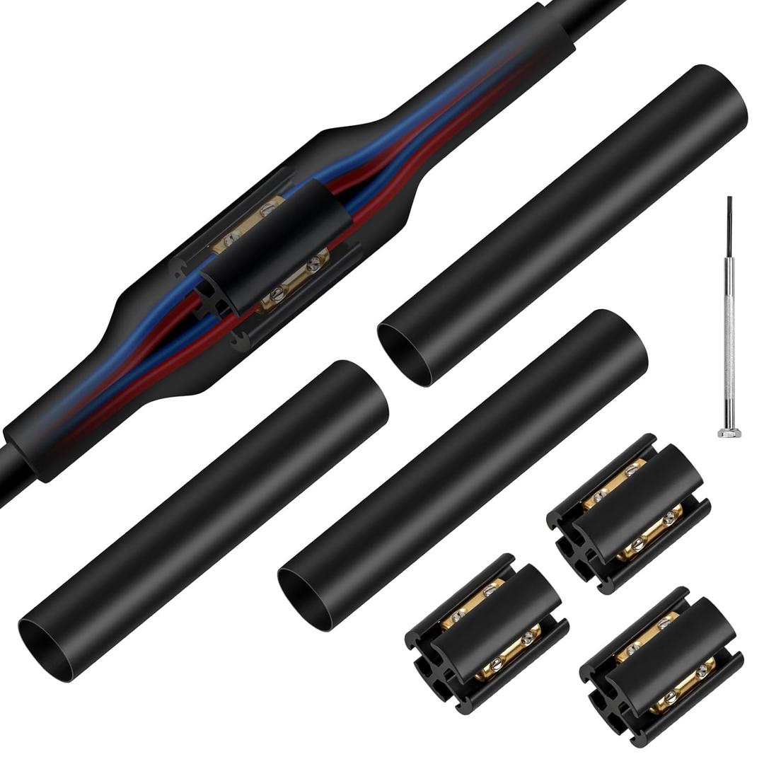3 Sets Underground Wire Splice Kit for 14/3 to 8/3 Range Direct Burial UF Wire,600 Volts Maximum Waterproof Direct Burial Splice Kit with Connector and Heat Shrink Tubing for Electrical Cable