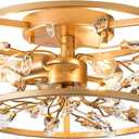 Vintage Crystal Foral Flush Mount Ceiling Lights - Vintage Close to Ceiling Light - Gold Hallway Ceiling Lighting for Bedroom Living Room C2190-GD