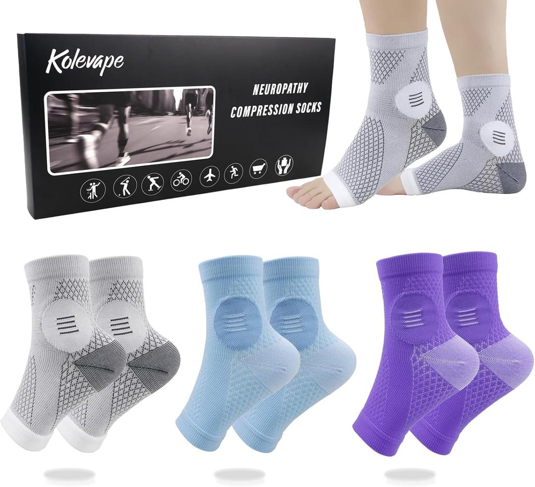 3Pairs Neuropathy Socks for Women and Men, Toeless Compression Socks for Neuropathy Pain Relief, Open Toe Foot Compression Sleeves for Plantar Fasciitis, Arch Support and Ankle Support