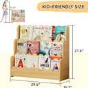 Montessori Kids Bookshelf, 3-Tier Scalloped Bookshelf for Baby, Natural, 29.6" L x 10.7" W x 27.6" H