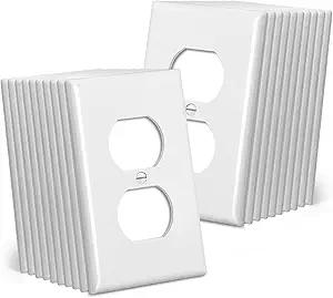 CML MidSize Duplex Wall Plates, 20 Pack Electrical Outlet Receptacle Covers, 1Gang Switch Plates, Midway Size 3.18” x 5”, Impact Resistant, Gloss Finish, White