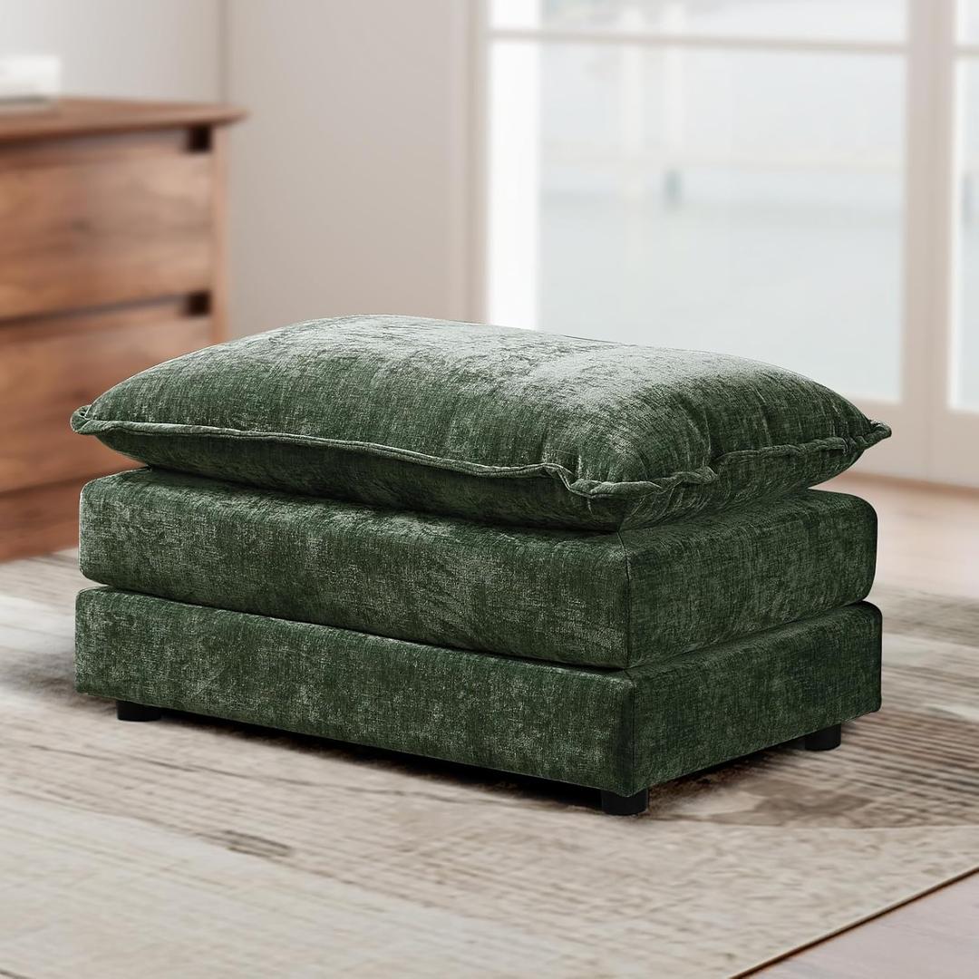 Modular Sectional Chenille Sofa 35" Ottoman Footrest Stylish Couch Footstool Modern Upholstered Ottoman for Living Room,Bedroom and Apartment,Green (Green-model 1)
