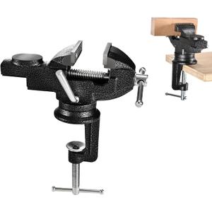 Bench Vise 2.5 inch Table Clamp On Vise,360 Swivel Base Heavy Duty Home Vice Bench Vise For Workbench Clamp Vise for Woodworking,Metalworking, Cutting Conduit, Drilling, Sawing