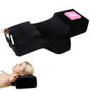Lash Pillow for Eyelash Extensions - Ergonomic Memory Foam Bed Pillow with Neck & Back Support, Removable Velvet Cover & Side Tool Pockets, Fits Lash Beds for Tech (Black)