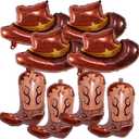 Western-Balloons Cowboy-Balloon 8PCS Large Cowboy Cowgirl Hat Boot Foil Balloons Western Birthday Party Rodeo Bachelorette Decorations Supply