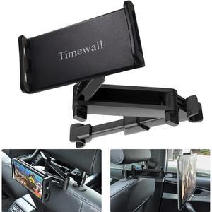Timewall Car Headrest Tablet Mount, Backseat Seat Universal Cell Phone Holder 360 Swivel Rotating Angle Adjustable Stretchable for iPad iPhone, Samsung, Switch, 5-11" Tablet Phone Black