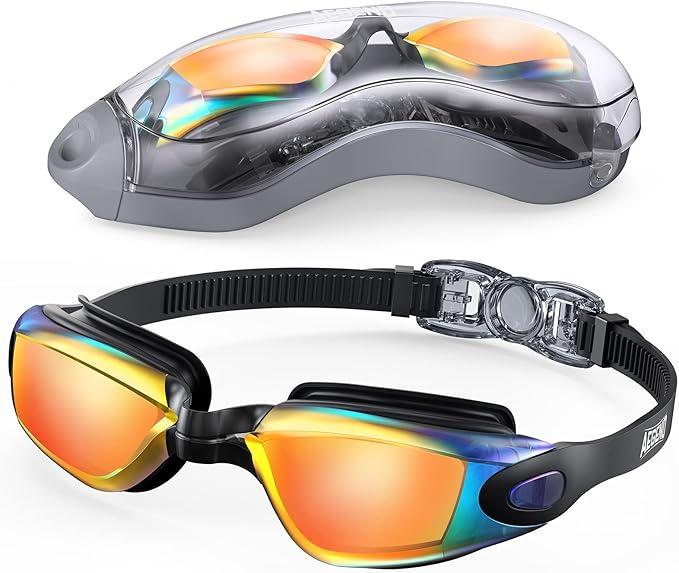 Aegend Swim Goggles, No Leaking Anti-Fog UV Protection Mirrored Swim Glasses for Adult Men Women, Wide View Outdoor