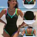 popvil One Piece Swimsuits Women 2026 Tummy Control - Modest Bathing Suit Shapewear Swimwear Retro Neon Swim Suit (M)