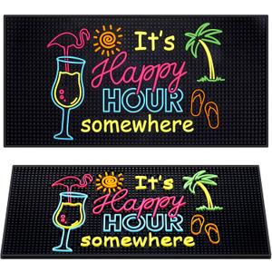 Jingmore Rubber Bar Mat for Bartending Coffee Bar Mat for Countertop Non Slip No Spill Tiki Table Pad for Home Cocktail Accessories(24 x12 Inch,Happy Hour Somewhere)