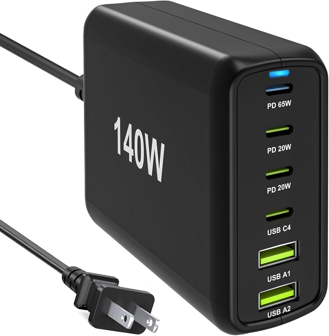 140W USB C Multiport Charger with PPS PD65W Dual PD20W, Fast 6 Port USB Charging Station, USB C Laptop Charger for MacBook iPhone Galaxy iPad Tablets
