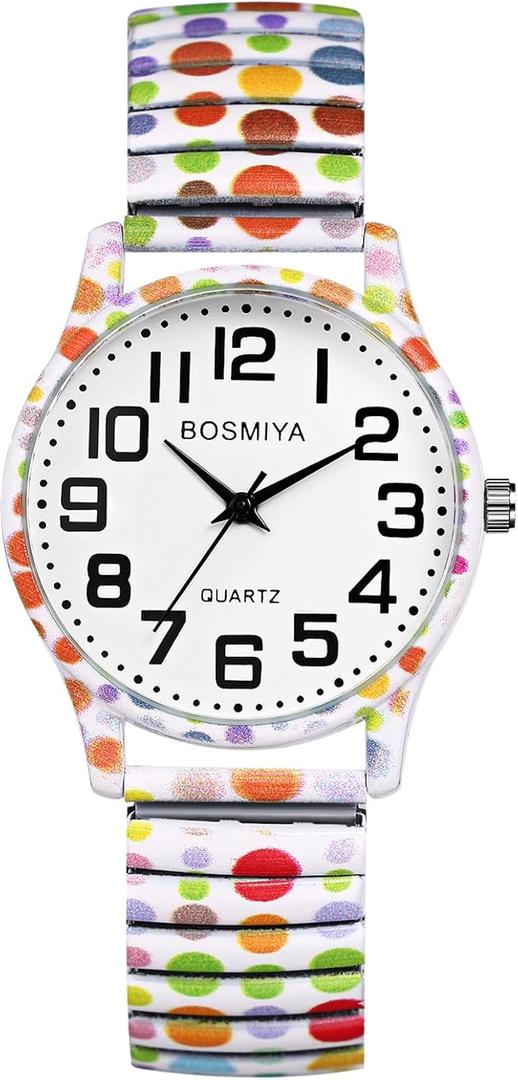 Avaner Women's Elastic Wrist Watches: Boho Printed Stretch Strap Big Number Analog Quartz Easy Reader Bracelet Bangle Watch