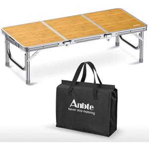 Anbte 3ft Low Folding Picnic Table, Thicker Aluminum Small Camping Table with Storage Bag, Portable Handle, Lightweight, for Camping Beach Party Picnic Floor, 34.2" x 15.7" x 10.3", Yellow