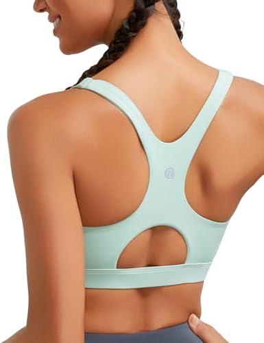 RUNNING GIRL Sports Bras for Women High Support,Racerback High Impact Grey Sports Bra Moulded Cup Workout Bra Push up, L