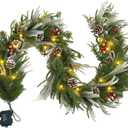 VIHOSE 6 FT Christmas Garland with Lights, Pre-Lit Artificial Christmas Garland, Flocked Surface with Red Berries Pine Cones for Mantels Stairs Railing Home Xmas Indoor Outdoor Decoration