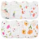 Zainpe 6Pcs Snap Muslin Cotton Bibs for Baby, Flamingo Star Flower Machine Washable Adjustable Burp Cloths with 6 Absorbent Soft Layers for Infant Newborn Toddler Drooling Feeding and Teething (Pink)