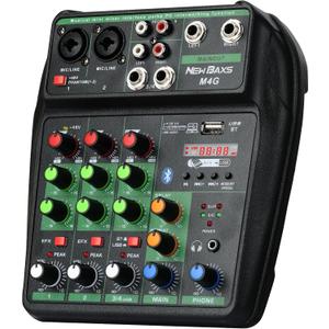 DJ Audio Mixer, DJ Mixers 4 Channel Sound Board with Bluetooth, NEW BAXS Sound Mixer Board XRL/1/4" Interface, USB/MP3 Computer Input 48V Phantom Power Stereo DJ Studio Streaming KTV Stage, Black