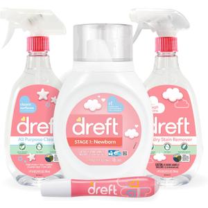 Baby Gifts Set by Dreft, Baby and Mom Gift Set with Liquid Laundry Detergent, Laundry Stain Remover, Stain Remover Pen & All Purpose Cleaner Spray, Great for Baby Showers