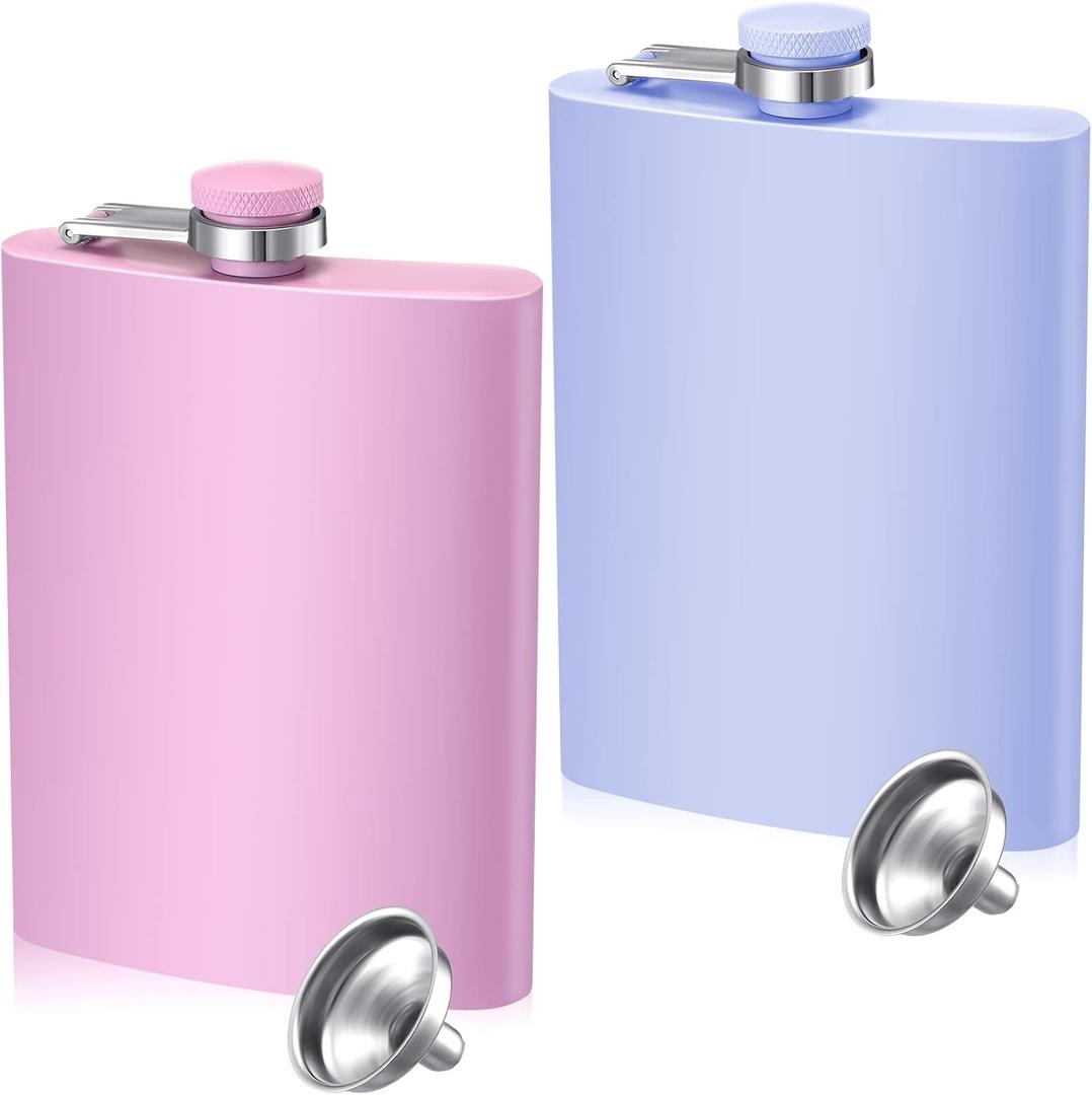 Meanplan 2 Pack Flasks for Women Hip Flask for Liquor Matte Flask with Funnel Leakproof Stainless Steel Whiskey Pocket for Alcohol Drink Wine Christmas Valentine Wedding Gift(8 oz,Pink,Purple)