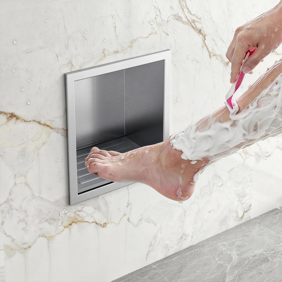 Neodrain Shower Foot Rest for Shaving Legs, 304 Stainless Steel Shower Niche, Recessed Shower Step for Shaving Legs,Niche for Shower Wall, Bathroom Foot Rest (Brushed, 6.7" x 6")