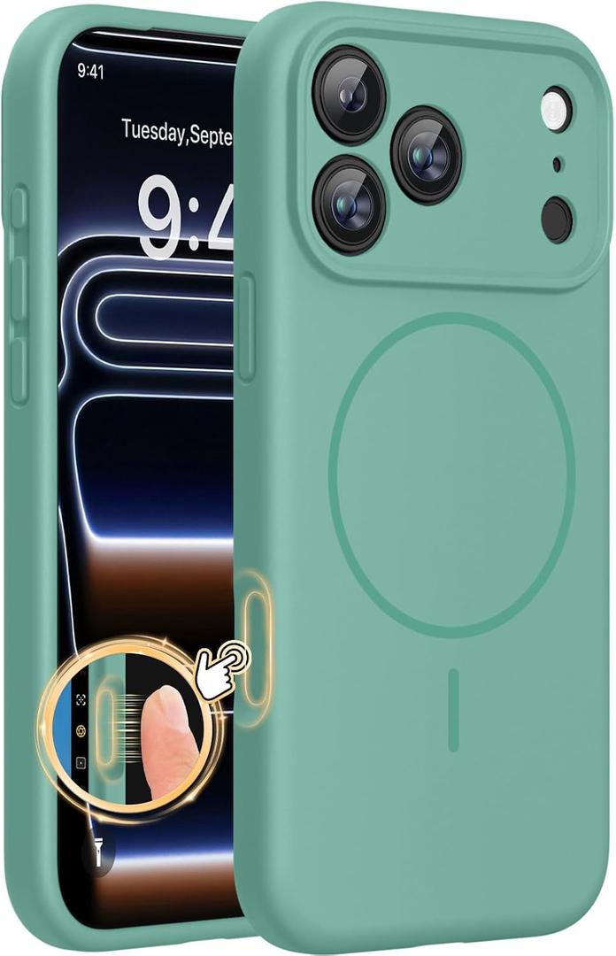 Miracase Magnetic for iPhone 17 Pro Max Case, Compatible with MagSafe, Integrated Silicone Camera Control Cover, 3.0mm Thicken Shockproof Drop Protection Phone Case for 17 ProMax, Midnight Green