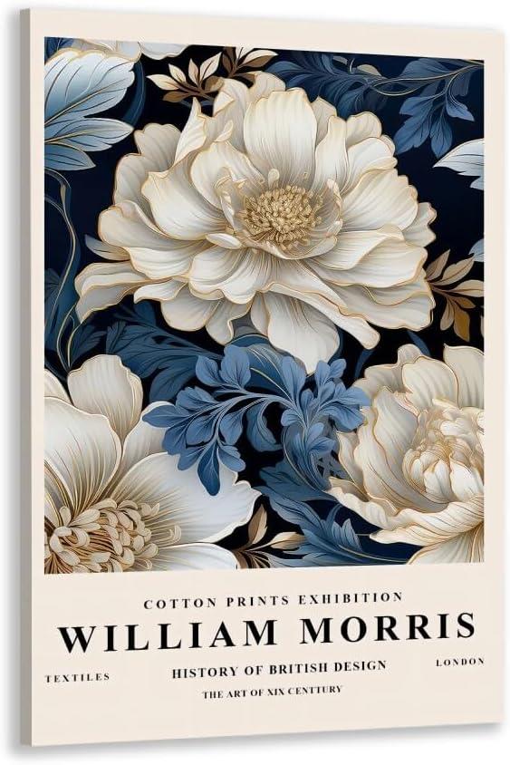 TrhjumpQx William Morris Wall Art William Morris Poster Blue floral art William Morris Prints Exhibition Print Posters Vintage Wall Art Poster for Living Room Bedroom 16x24inch Framed (16L" x 24W")