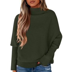 PRETTYGARDEN Fall Sweaters for Women 2026 Winter Clothing Batwing Sleeve Casual Loose Knit Turtleneck Sweater Holiday Outfits (XX-Large, Army Green)