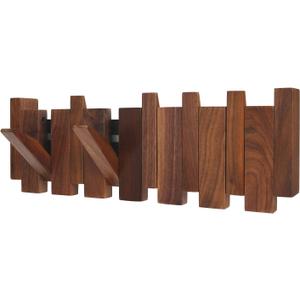 Natural Wood Wall Piano Coat Rack | Handmade Wooden Coat Rack | 6 Magnetic Flip Hooks | Made of Walnut Wood, Wall Art Hooks