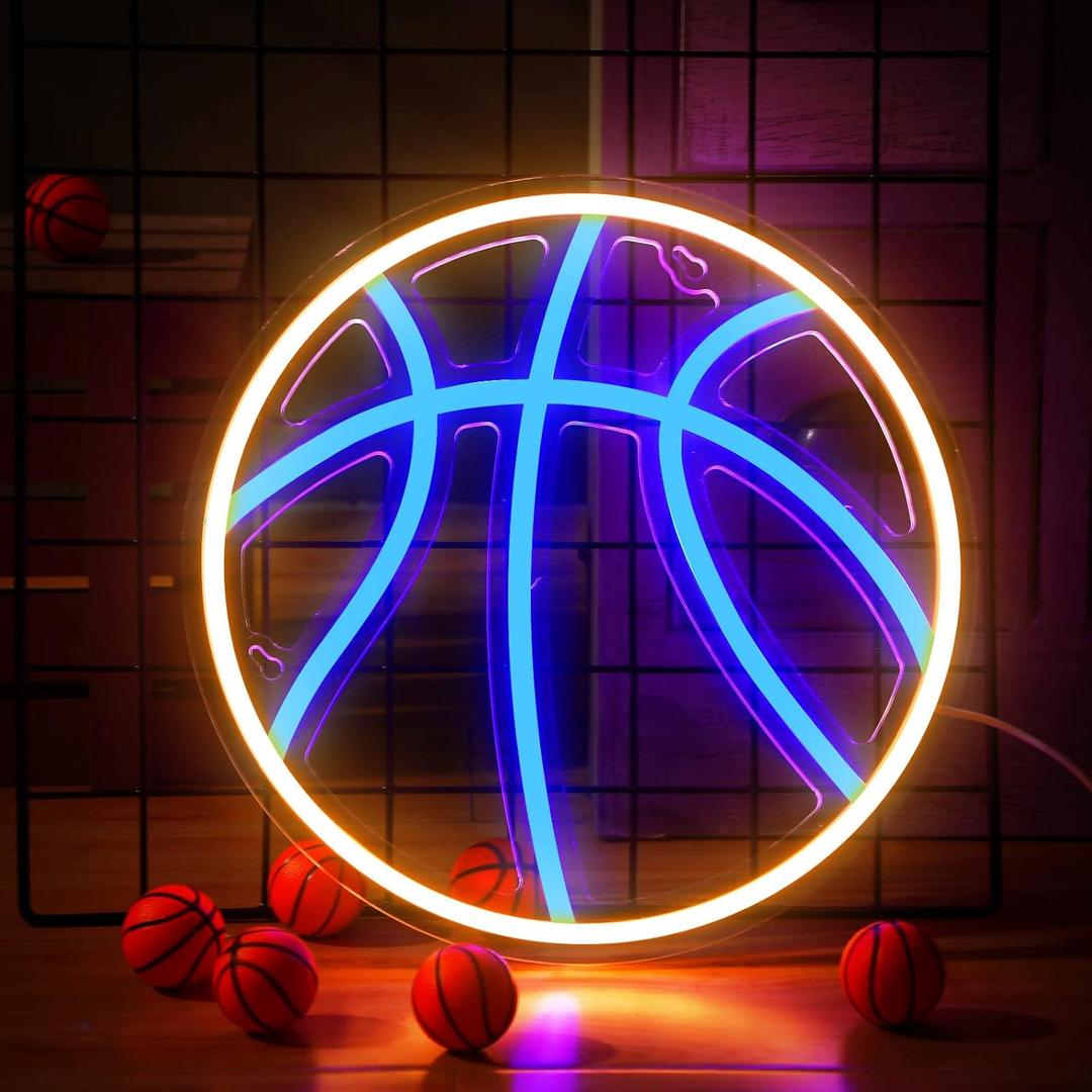 Bonuci Basketball Neon Sign LED Light Sign for Boys Kids Room Light up Basketball Room Sports Decor Gifts for Wall Window Table Birthday Bedroom
