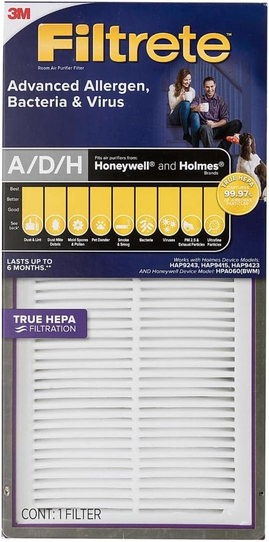 Filtrete Advanced Allergen, Bacteria & Virus True HEPA Air Purifier Filter, FAPF-HM-K, 1 Pack 