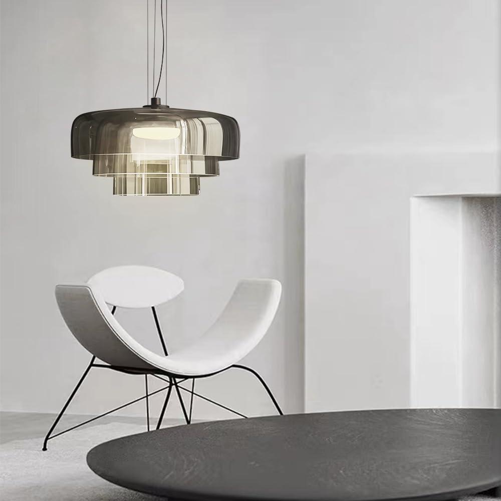 Mid-Century Modern Pendant Light: Hanging Lamp for Kitchen Island - Chandeliers for Dining Room (Grey)