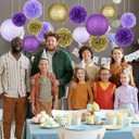 KAXIXI Hanging Party pom pom Set, 15pcs Purple Gold Paper Flowers Pom Poms Balls and Paper Lanterns for Wedding Birthday Bridal Baby Shower Graduation, LanternPomPom010