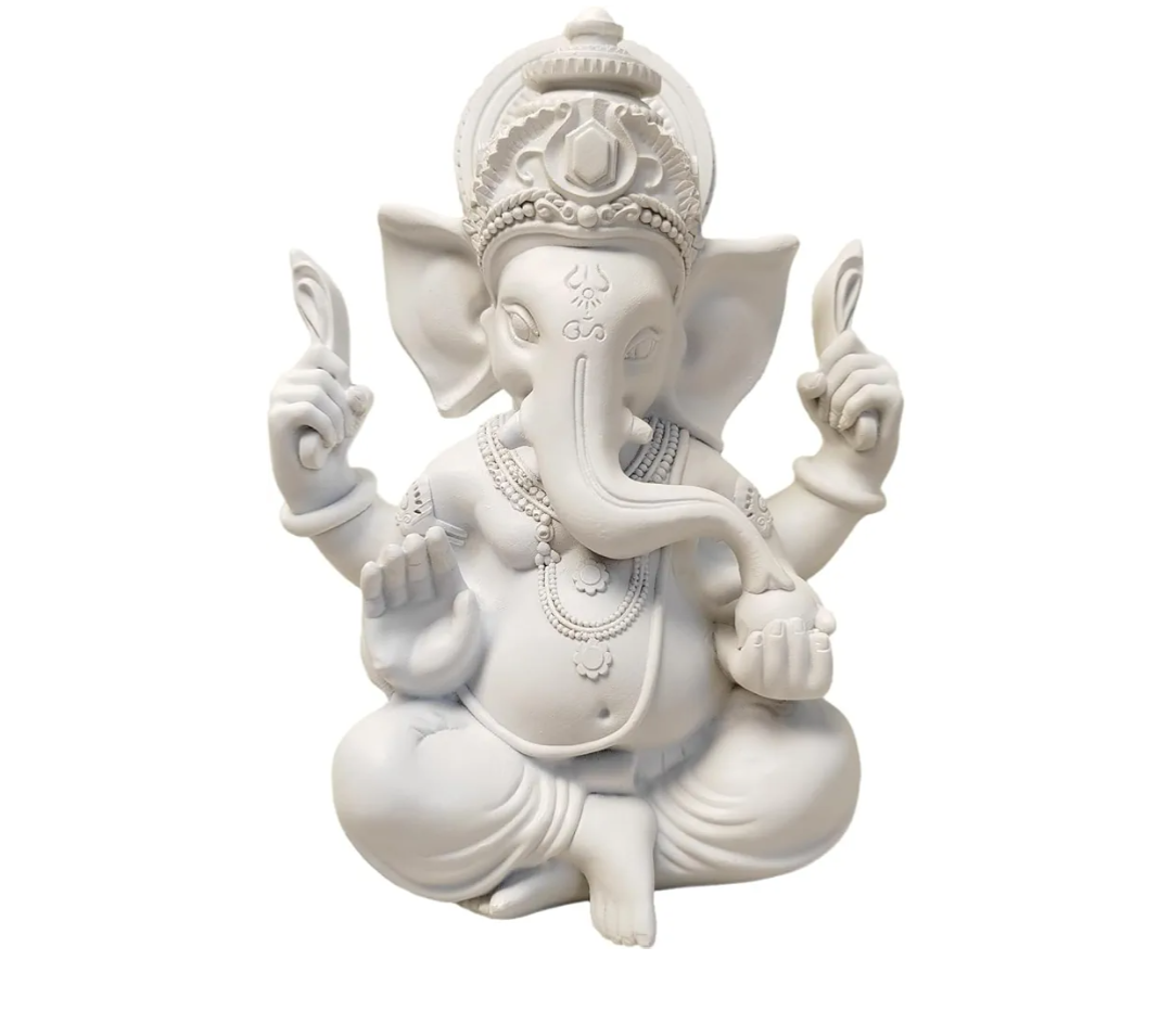 Indian God Lord Ganesha Statue,Hindu Elephant Statue Ganpati Idol Buddha Sculptures,Hindu Gift,Home Temple Mandir Meditation Yoga Room Decor 7.87"(White)