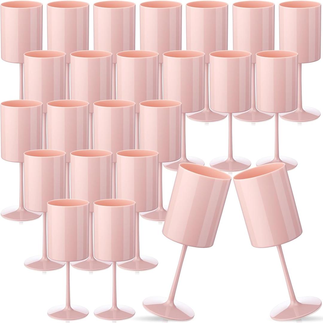 24 Pcs Pink Acrylic Wine Glasses with Stems 10 oz Colored Square Champagne Flutes Stemmed Glassware Toasting Glasses for Party Wedding Anniversary Birthday Dinner Party Decoration
