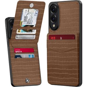 Bemal for Samsung Galaxy S25 Edge Wallet Case, Built-in Card Holder, RFID Blocking, PU Leather Kickstand, Magnetic Closure, Durable Shockproof Phone Cover for Women Men, Alligator Pattern Brown
