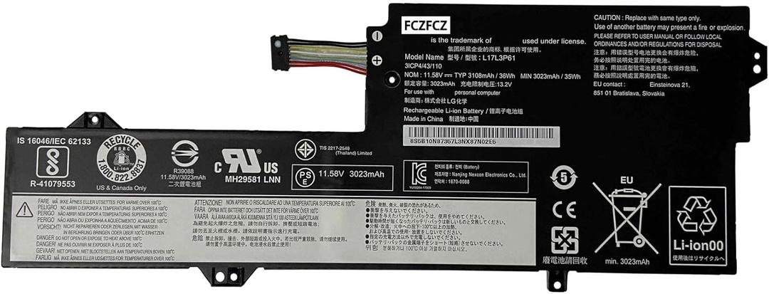 L17L3P61 Battery 36Wh 3108mAh Replacement for Lenovo IdeaPad 320S-13IKB / IdeaPad Yoga 720-12IKB / IdeaPad Yoga 330-11IGM / Flex 6-11IGM Series 5B10N87357 L17C3P61 5B10N87359 L17M3P61 11.58V