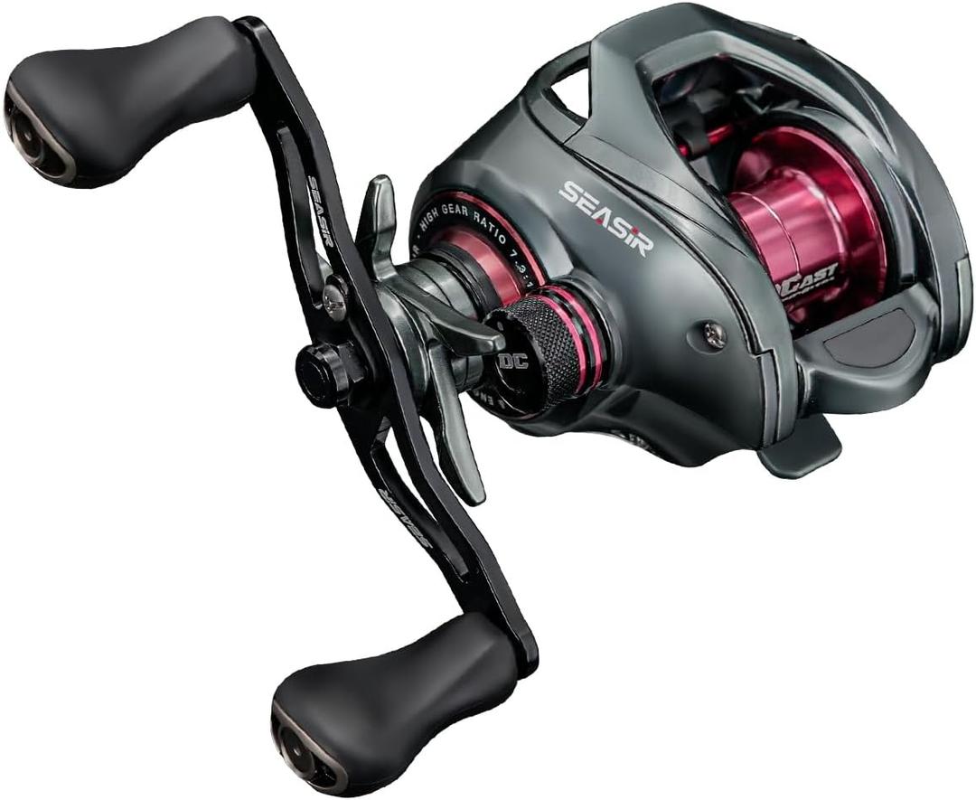 SEASIR DCast Baitcaster Reel, Digital Control Fishing Reel, Ultralight Baitcasting Reel, Freshwater Saltwater, 6.7oz, Max Drag 18.5LB, 7.3:1, 7+1 BB, Carbon Fiber Washer, Grey & Red
