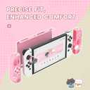 playvital Protective Case for Nintendo Switch OLED with Extra Stand - Cherry Blossoms Kitten Dockable Hard Shell Cover + Silicone Grips for Switch OLED with Thumb Grips, Shockproof - Pink