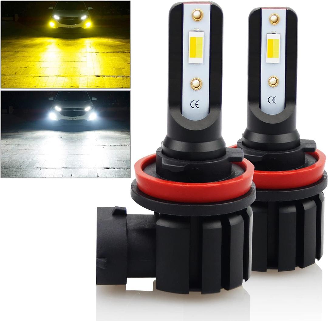 D-Lumina H11 H8 H16 Switchback LED Fog Light Bulbs, 8000 Lumens 40W 300% Brightness Dual Color 6000K Xenon White/3000K Golden Yellow, Super Bright LED Fog Light DRL Bulb Upgrade Replacement, Pack of 2