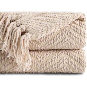 BATTILO HOME Beige Throw Blankets for Couch, Knitted Tan Throw Blanket for Twin Bed, Super Soft Warm Large Throws for Home Decor, 60" x 80"
