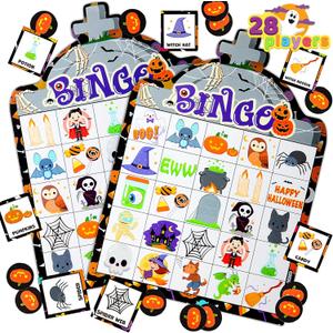 JOYIN 28 Players Halloween Bingo Game Cards for Kids, Halloween Bingo Cards for Classroom School Family Group Activities, Halloween Party Adults Kids Indoor Card Games