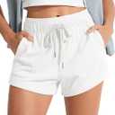 ODODOS Women's Sweat Shorts with Pockets Cotton French Terry Drawstring Summer Workout Casual Lounge Shorts (White) 
Small