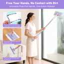 Hands Free Flat Mop One Click, Snap Grip Mini Mop, Cloth Changing Mini Mopa for Dry & Wet Pads, Automatic Gripping with Sweeping & Mopping, Long Handle Dust Mop for Hardwood Tile Small Space (Purple)