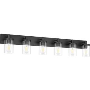 Aipsun 48in Vanity Light Black Bathroom Vanity Lighting Fixtures 6 Light Bathroom Light Fixtures with Clear Glass Shade (Exclude Bulb)