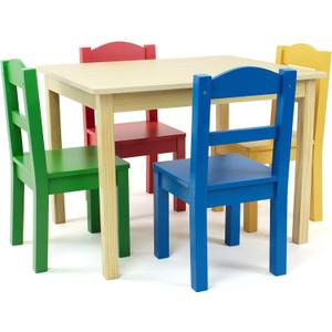 Humble Crew Kids Wooden Table and 4 Chairs Set, Natural/Primary - Kids Table and Chair Set for Toddlers and Children for Arts, Crafts, and Snack Time - Sturdy, Durable Toddler Activity Table