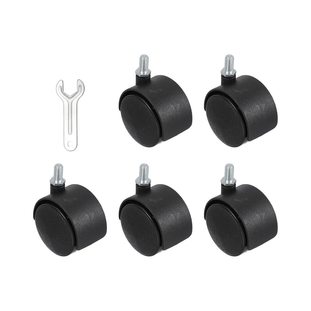 PATIKIL Office Chair Wheels Replacement 2", 8 Pcs Nylon Heavy Duty Office Furniture Casters Wheels with Wrench for Hardwood Floor Carpet, Black(M8 Threaded Stem Stem)